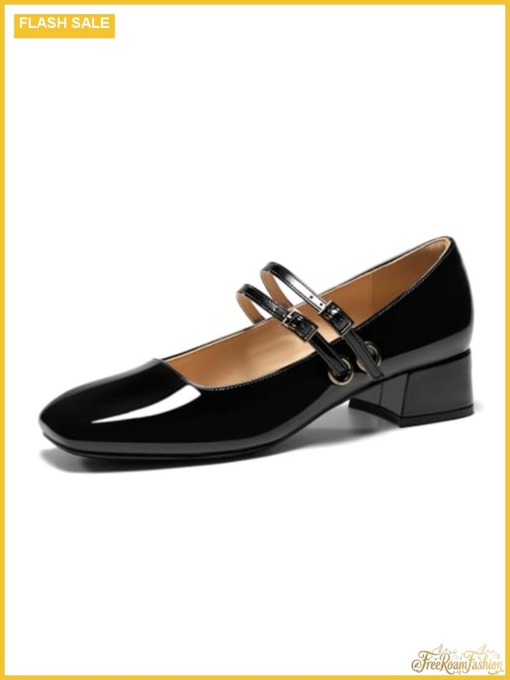 Faux Leather Mary Jane Low Heels Double Strap Square Toe Pumps